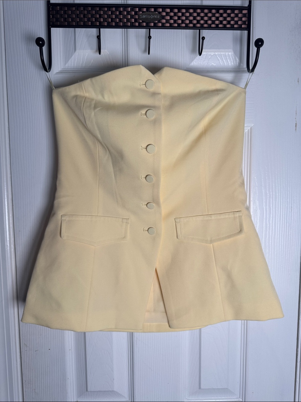 Primark Pale Yellow Strapless Button-Front Peplum Top